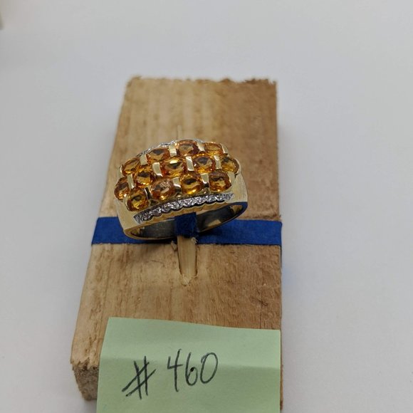 14K Gold ring with orange Sapphires and diamonds - Picture 12 of 13